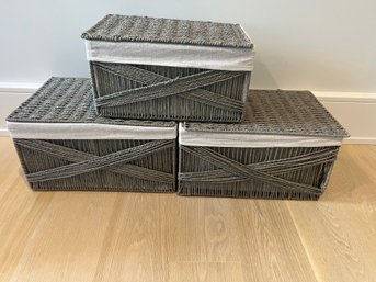 Set Of Three Woven Lined Boxes
