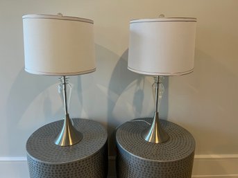 Pair Of Glass And Metal Table Lamps