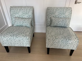 Pair Of Modern Side Chairs With Seafoam Green Upholstery