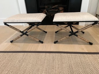 Perigold Pair Of Upholstered Stools Ottomans With Metal Bases