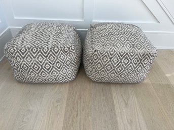 Pair Of Two Upholstered Poofs Ottomans