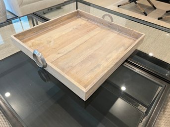 Large Wood Tray With Metal Handles
