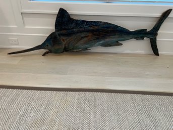 6.5 Foot Hand Carved Blue Marlin Wood Wall Sculpture