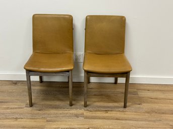 Pair Of West Elm Framework Leather Dining Chairs