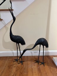 Pair Of Bronze Cranes Sculptures