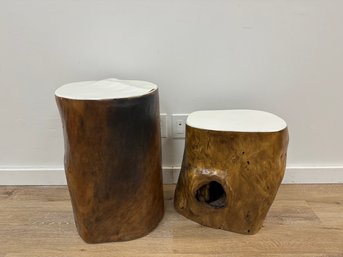 Pair Of Wood Stump End Tables