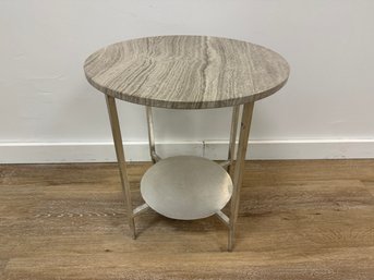 Interlude Home Grey Marble Round Side Table With Chrome Legs