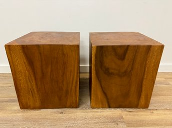 #1 Of 2 Set Of Two Wood Block Side Tables