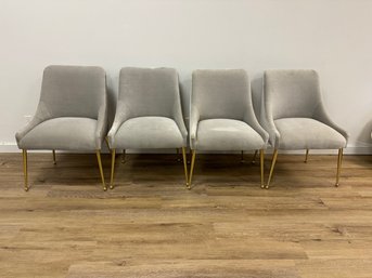 Set Of 4 Anthropologie Upholstered Chairs With Brass Legs And Handle