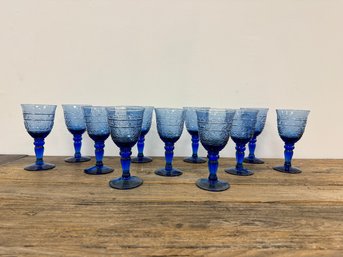 Set Of 10 Blue Wine Glasses