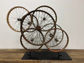 Rustic Bicycle Wheel Sculpture