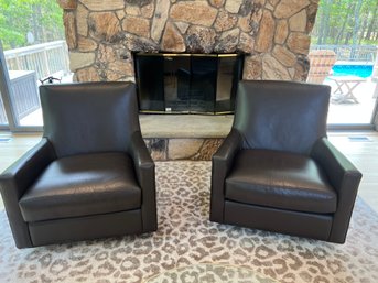 Pair Of Room & Board Leather Swivel Rocker Chairs