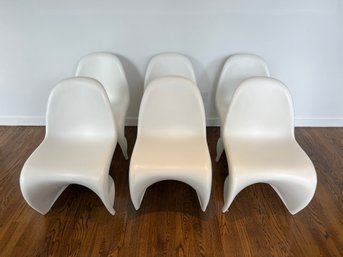 Set Of 6 White Verner Panton Signed Diningchairs
