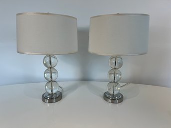 Pair Of Glass Ball And Chrome Base Table Lamps