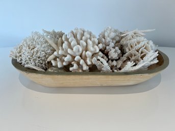 Natural Wood Bowl With White Coral Decor