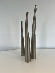 Set Of 3 Tall Curvey Metal Vases