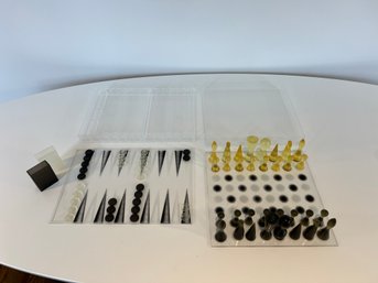 Set Of Two Game Boards In Plastic Containers With Rubber Pieces