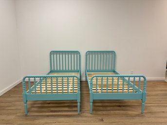 Pair Of Land Of Nod Teal Twin Beds