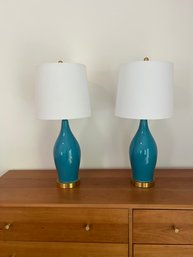 2 Matching Teal Blue Lamps