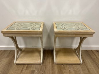 Pair Of Mirrored Light Oak End Tables