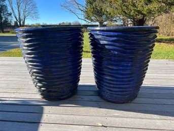 Pair Of Modern Glazed Cobalt Blue Pots