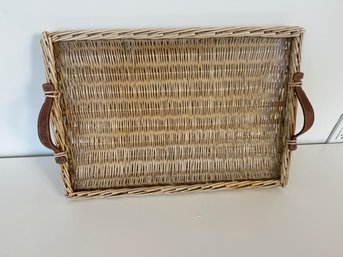 Wicker Tray With Glass Insert And Leather Straps