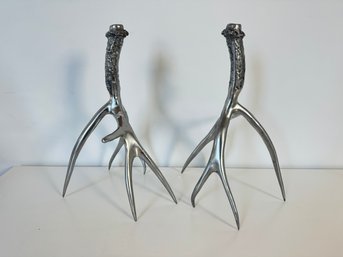 Pair Of Silver Antler Candle Stick Holders