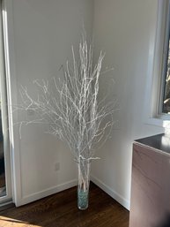Tall Decorative Glass With White Branch Decoration