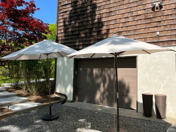 2 Outdoor Beige Umbrellas With Bases