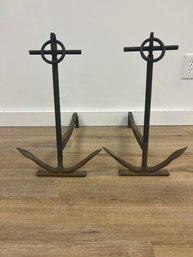 Pair Of Cast Iron Nautical Anchor Andirons