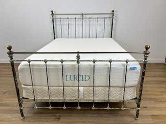 Queen Sized Brass Distressed Bed With Mattress And Boxspring