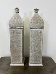 Metal White And Gold Moroccan Style Candle Holders