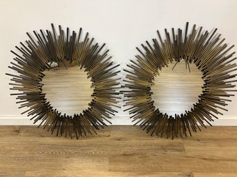 Pair Of Brass Sunburst Mirrors