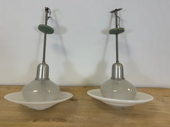 Pair Of Vintage Holophane Pendant Lights