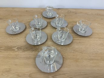 Set Of 8 Nespresso Glass Espresso Cups With Metal Saucers