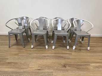 Set Of Eight Grey Metal Arm Chairs (NEVER USED)