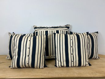 Set Of 5 Ralph Lauren Outdoor Blue & White Striped Pillows