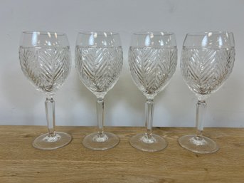 Set Of 4 Signed Ralph Lauren Crystal Herringbone Wine Glasses