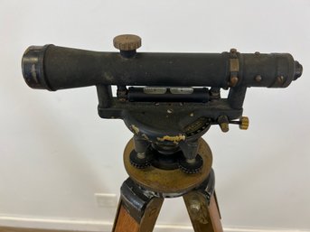 Antique  C.L. Berger And Sons Surveyor Transit Scope On Tripod Stand