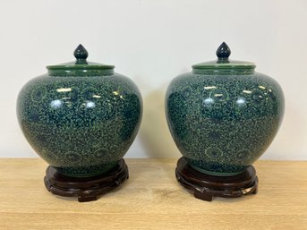 Pair Of Green And Blue Ginger Jars
