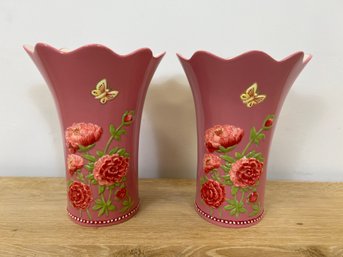 Pair Of Villeroy And Boch Pink Floral Vases