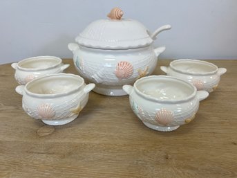 Sea Shell Soup Tureen And Four Bowls