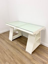White Ikea Vika Gruven Glass Top Desk