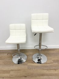 Pair Of White Faux Leather Adjustable Counter Stools