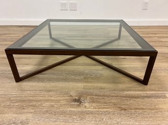 Modern Low Wood And Glass Coffee Table
