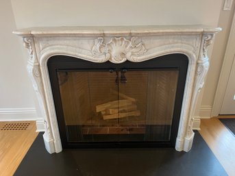 Hand Carved Marble Fireplace Mantel With Glass Doors (Saturday Pickup Only)