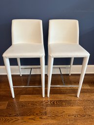 Pair Of Safavieh White Leather And Chrome Kitchen Counter Stools