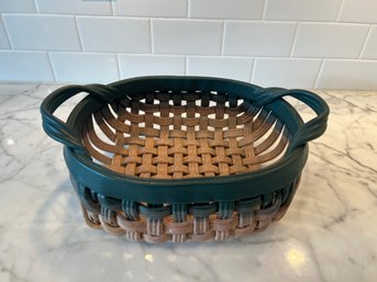 Restoration Hardware Green And Tan Speckled Ceramic Basket