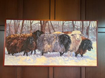 Large Oil Painting Sheep Signed Rumara Jewett