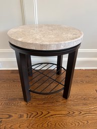Round Faux Stone Top Table With Metal Base